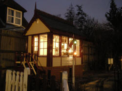 Signal box at night